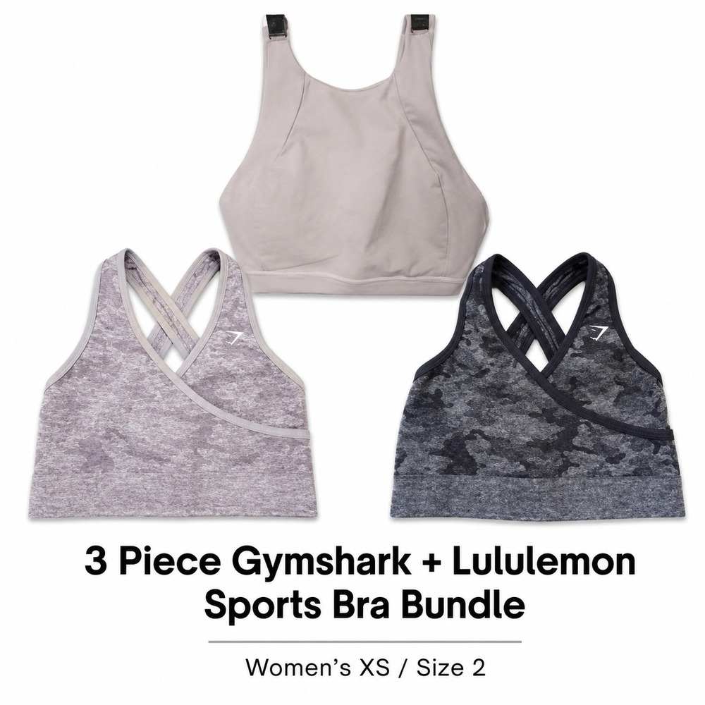 Gymshark Lululemon Sports Bra Bundle Womens XS Size 2 Camo Yoga Workout Lot